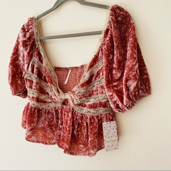 New Free People Yours Truly Velvet Peplum Top boho blouse mauve - Picture 13 of 14